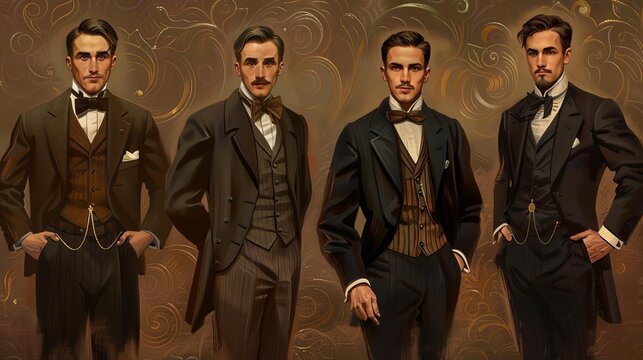 elegant victorian gentlemen handsome vintage men in suits hd digital painting collection