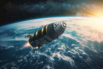 Obraz premium cargo spacecraft orbiting planet Earth