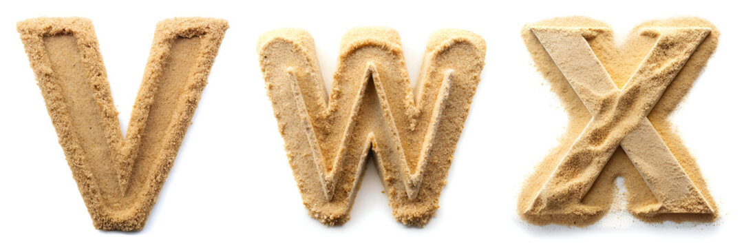 Letters V, W, X. Sand Alphabet: Creative and Natural Letter Art.