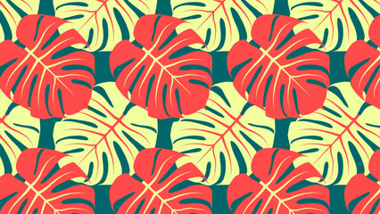 Bright colorful pattern with monstera leaves