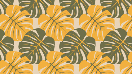 Two-color pattern with monstera leaves on a light background