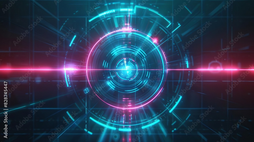 Poster futuristic techglow bullseye interface for precision targeting neon digital art
