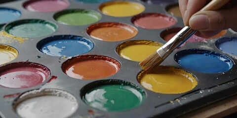 Naklejka premium wallpaper representing paint stains with a painter's brush.