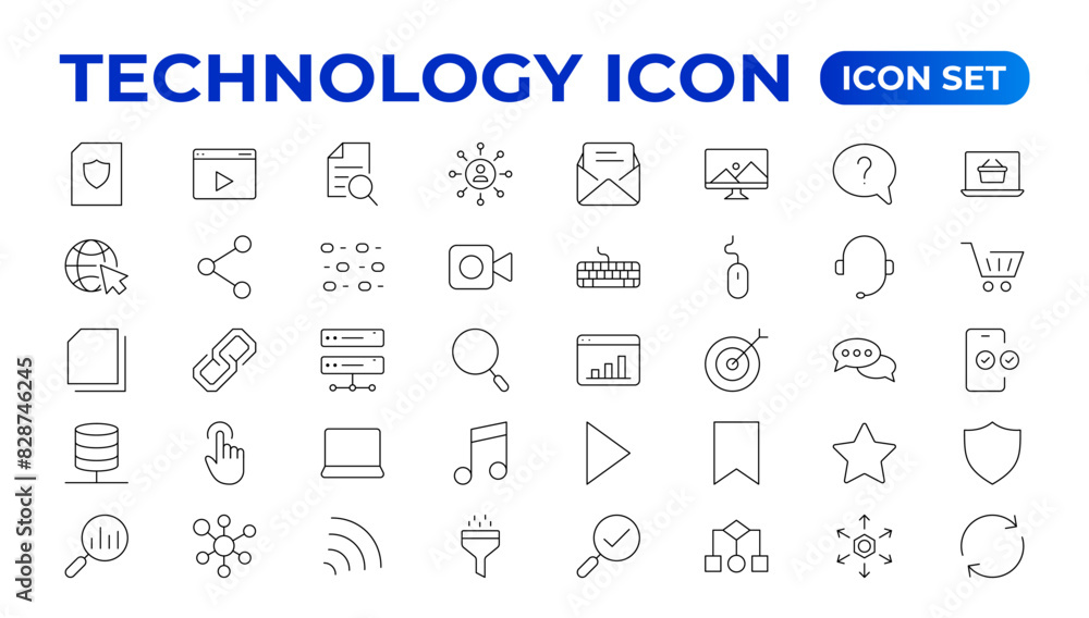Poster technology line icons. technological and device in various industries. icons for websites, applicati