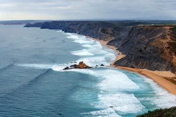 aerial panorama view of amazing nature landscape Atlantic Ocean Vila do Bispo, Sagres, Algarve,...