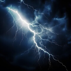 Fototapeta premium Lightning in the dark sky. Photorealistic thunderstorm. Hyper realistic. Generative AI.