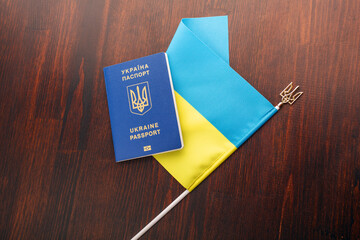 Ukrainian passport and national flag