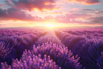 lavender flower field blooming purple fragrant lavender at sunset