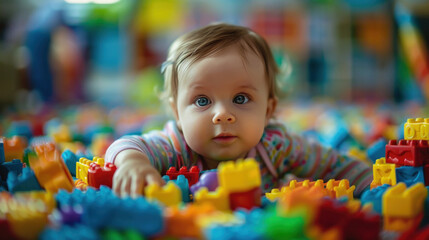 cute baby playing with toy on the floor at home