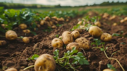 Potatoes laying on the ground in a potato field