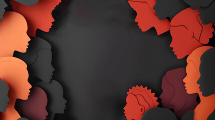 Black paper cut people silhouette, Black History Month color background, African Americans history celebration, racial equality, Concept of human rights