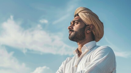 Profile portrait thoughtful young Indian businessman wearing turban