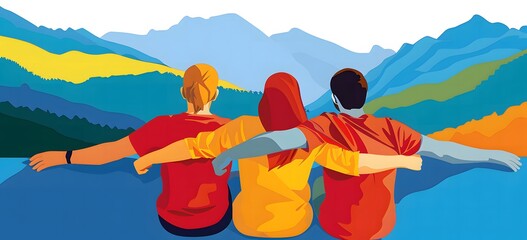 friends sitting arm in arms, friendship day