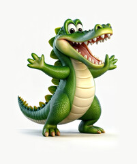 Fototapeta premium 3d render illustration of a cartoon crocodile with a big smile, wide mouth, and sharp teeth on the white background