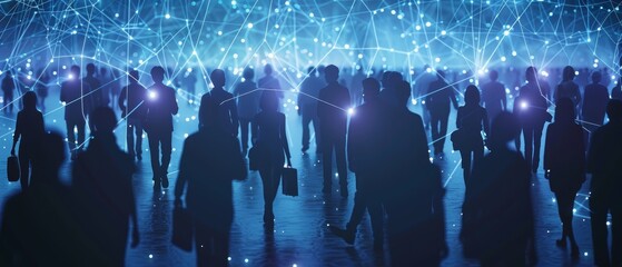 Fototapeta premium Digital and Technology Group concept, people and crowd connected to internet, big data and virtual reality.
