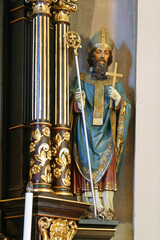 Obraz premium Saint Valentine, statue on the altar of the Holy Three Kings in the church in the Church of St. Clare of Assisi in Zagreb, Croatia