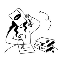 Get this doodle mini illustration of a tired student 