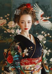 Portrait of a young woman in a kimono