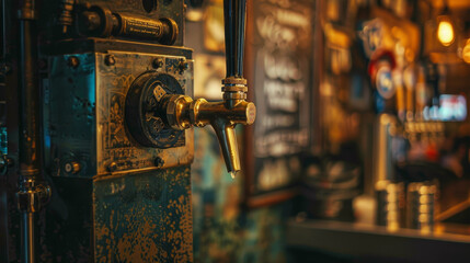 A tap is attached to a wall with a chalkboard behind it