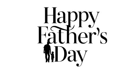 Fototapeta premium Happy fathers day calligraphy with father and son silhouette isolated on transparent background 