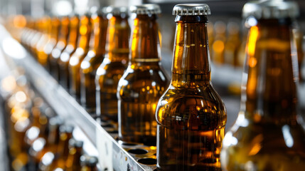 A row of beer bottles on a shelf