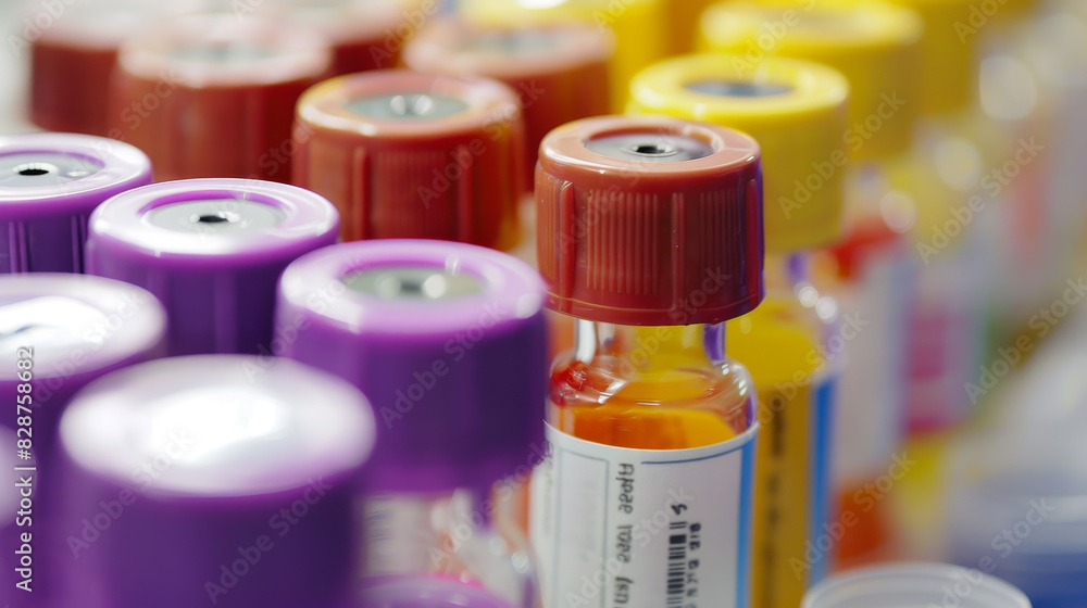 Poster a row of bottles with different colored lids, one of which is labeled 