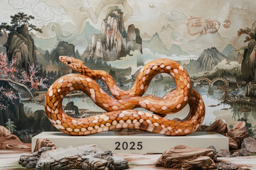 Obraz premium A snake sculpture is on display with the year 2025 written on it