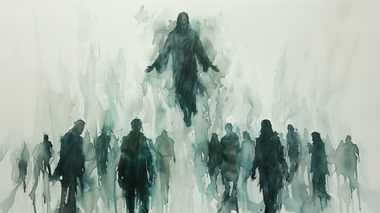 Jesus Christ ascending after resurrection, watercolor style painting, watercolor sketch, illustration