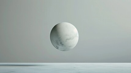 Minimalist beauty in focus: a floating circle against a cool grey solid colored backdrop.