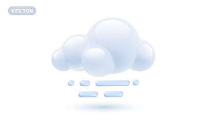 Vector weather foggy day illustration of shine fluffy cloud and stripe on white color background with shadow. 3d cartoon style design of cloud misty day symbol