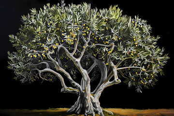 Olive tree (Olea europaea) (Colored Pencil) - Mediterranean - Longevity, with some specimens dating back thousands of years. They produce olives, which are harvested for their oil & culinary use 