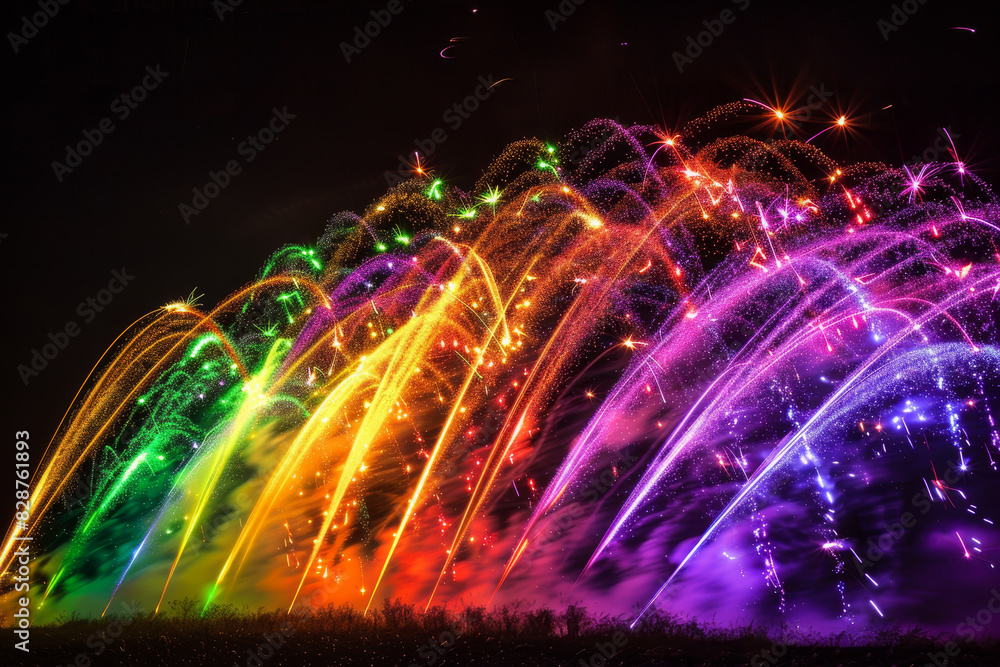 Poster a colorful fireworks display with a rainbow of colors