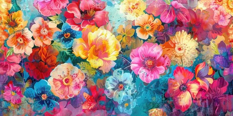 Lush blooms of abstract flora blossoming in a vibrant tapestry, creating a jubilant celebration of color and life in this textured background.