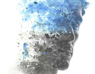 A half profile paintography portrait of a man merged with paint daubs
