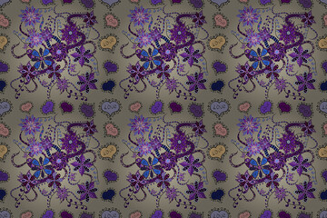 Cute Floral pattern in the small flower. Flowers on black, gray and violet colors.