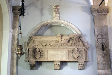 Tomb of Bishop Toma Malumbra in the parish church of St. Mark in Korcula, Croatia