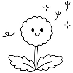 Dandelion cute cartoon doodle outline