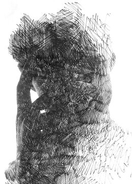 A graphical paintography portrait silhouette