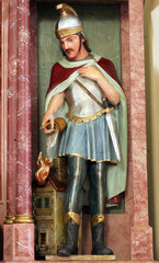 Saint Florian, statue on the altar of Sacred Heart of Jesus in the parish church of Saint Luke in Lukac, Croatia