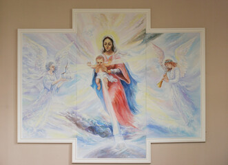 Naklejka premium Virgin Mary with baby Jesus, chapel of the Our Lady of Snow in Turanovac, Croatia