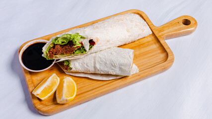 Lavash doner kebab or shawarma top view