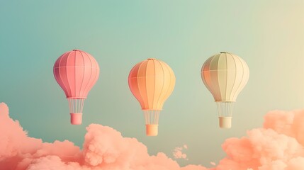 Obraz premium Whimsical 3D Clay Hot Air Balloons Drifting Through a Pastel Sky