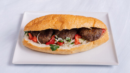 Beef kofta doner kebab isolated close up