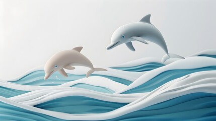 Obraz premium Graceful Dolphins Leaping in Serene Ocean Waves