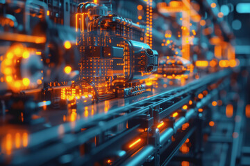 Fototapeta premium Industrial Revolution 4.0 through automatic information exchange in production technology.