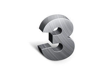 3d Steel Numbers, Alphabet Number Three made of stainless steel material, high-resolution image of 3d font, ready to use for graphic design purposes