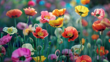 Fototapeta premium Field of Colorful Shirley Poppy Flowers