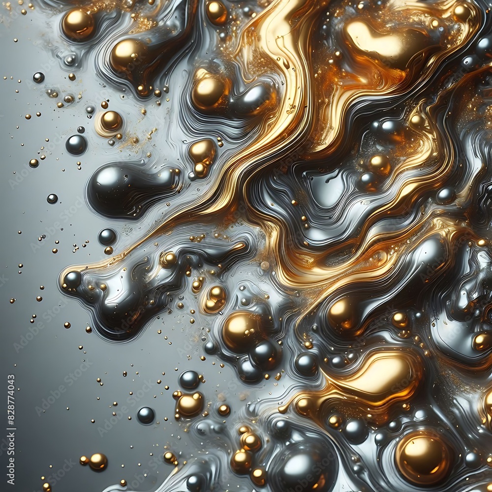 Wall mural abstract background with silver and gold bubbles,generative ai