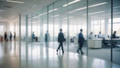 Blurred white glass office background, business people