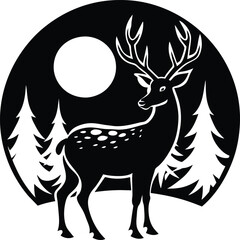 Deer silhouette illustration. Animal Linocut